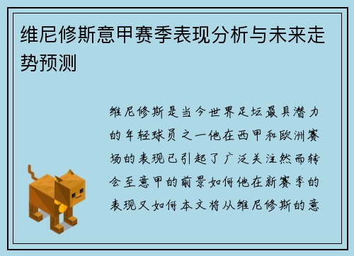 维尼修斯意甲赛季表现分析与未来走势预测